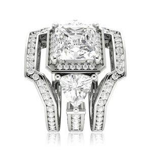 Solid Sterling Silver Three-Stone Wedding Ring Set